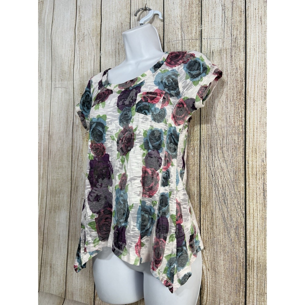 Floral Burnout Mesh Top M Light Pink Fairygrunge Rose Sheer Handkerchief Hem Y2K - Picture 2 of 6